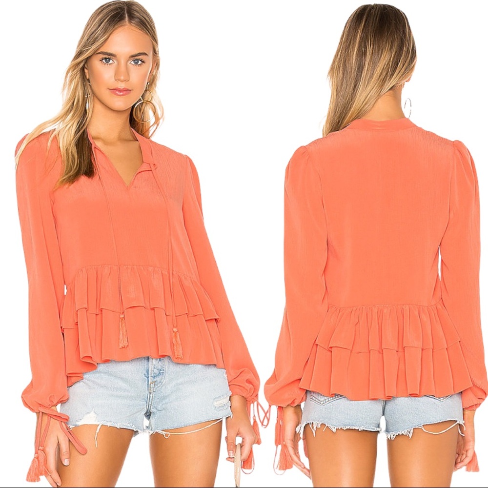 Tularosa Revolve Savannah Coral Pink Ruffle Blouse